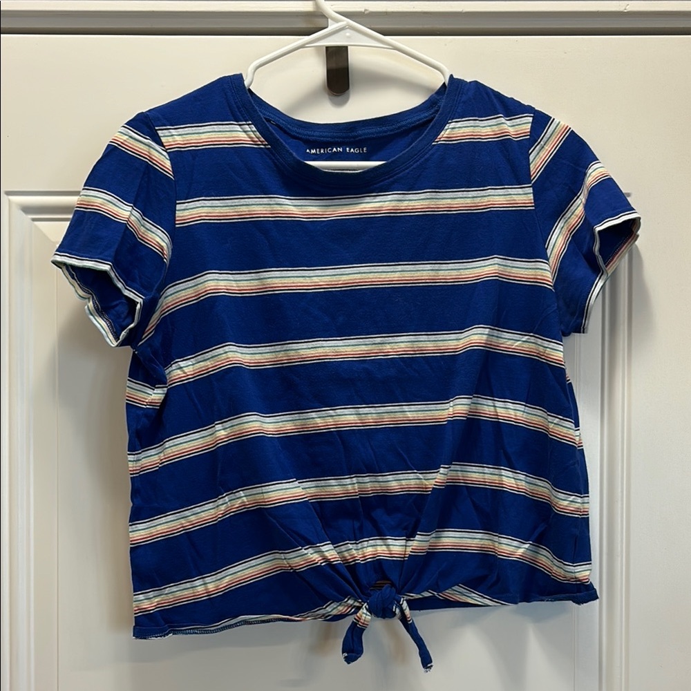 American Eagle Multicolor Cropped Striped Tee